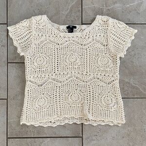 H&M Crochet/Open Knit Cream Tee